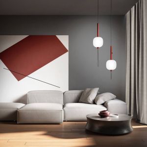 kdln Suspension LED Motus, rouge/blanc, Ø 24 cm, verre