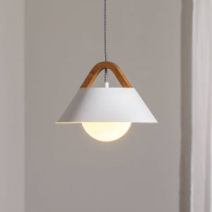 Luminex Suspension Funda, marron/blanc, Ø 30 cm, acier/bois/verre