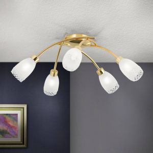 Orion Plafonnier CARLA, couleur laiton, &Oslash; 60 cm M&eacute;tal/verre &agrave; 5 lampes.