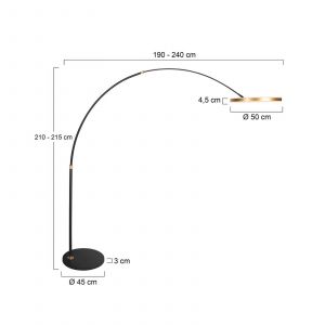 Steinhauer Lampadaire arqué LED Ringlux, noir/or, métal, CCT, variateur d'intensité