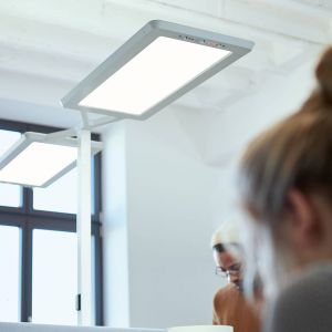 Waldmann Lampadaire LED Yara.double CCT, BT, PIR, argent&eacute;