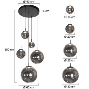 Steinhauer Suspension LED Bollique, à 5 lampes. ronde, noir, verre