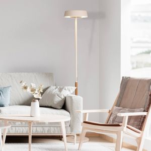 Mantra Iluminación Lampadaire LED Noa II, variateur tactile, acier, blanc/bois