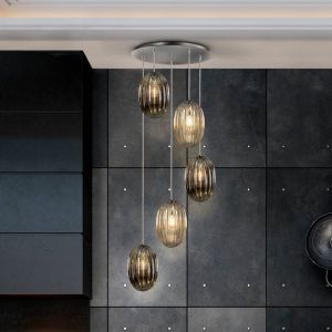 Schuller Valencia Suspension Ovila, à 5 lampes, gris fumé/cognac, métal, verre