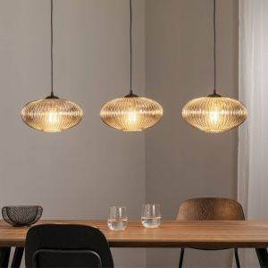 EMIBIG LIGHTING Luminaire pour salle à manger Coco, longueur 115 cm, noir/gris fumé, 3 lampes