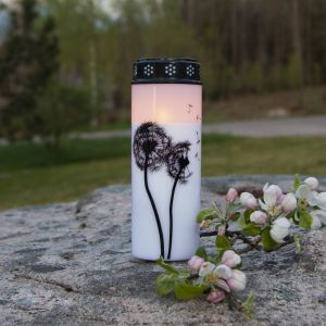 STAR TRADING Lampe funéraire LED Dandelion, 21 cm blanc/noir Plastique Pile