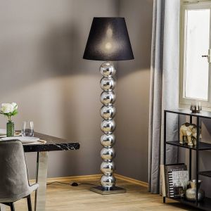 Argon Lampadaire textile Fulda, abat-jour noir, pied chromé