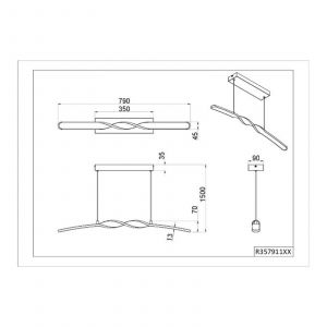 Reality Leuchten Suspension LED Ginko, noir mat, m&eacute;tal, longueur 79 cm