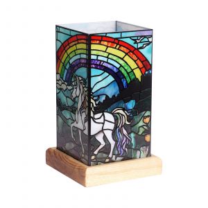 Wagner Life Lampe &agrave; poser LED Art Light Licorne, socle en bois, acrylique color&eacute;
