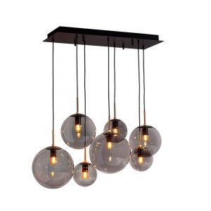 By Rydéns Suspension Laura de By Rydens, longueur 86 cm, à 7 lampes, gris fumé