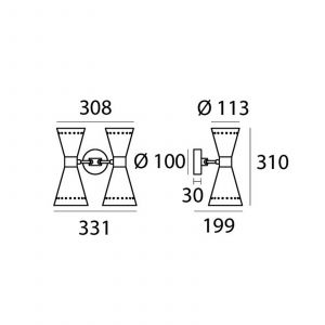 Stilnovo, applique murale Megafono, couleur ivoire, 33 cm, à 4 lampes