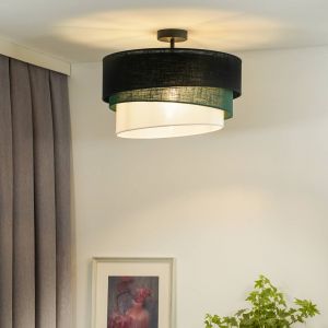 Euluna plafonnier Trio, noir/vert/blanc, textile, Ø 45 cm