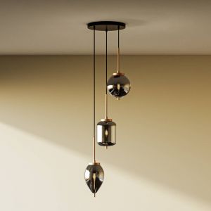 Suspension Lucande Elani, &agrave; 3 lampes, &Oslash; 36 cm, verre