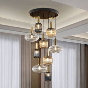 Schuller Valencia Suspension Norma, &agrave; intensit&eacute; variable, &agrave; 9 lampes, t&eacute;l&eacute;commande, noir/laiton