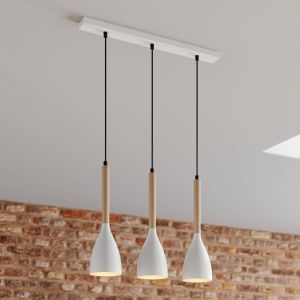Luminex Suspension Muza, à 3 lampes, blanc/bois clair