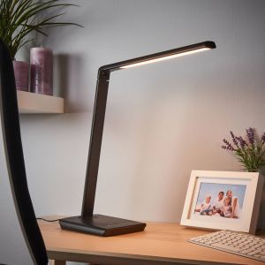 Lampe de bureau LED Lindby Kuno, noir, USB, variateur tactile