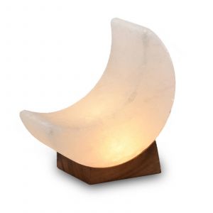 Wagner Life Lampe en cristal de sel Moon white line USB, socle en bois, blanc