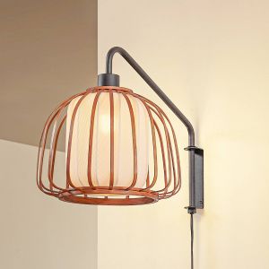 Lindby Applique murale Davella, Ø 26 cm, noir, bambou, textile