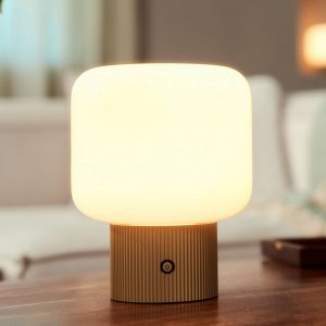 Lucande Lampe à poser LED rechargeable Katrin Palme, beige, verre
