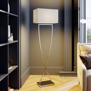 Lucande lampe sur pied Evaine, chrome/blanc, métal, 157 cm, E27