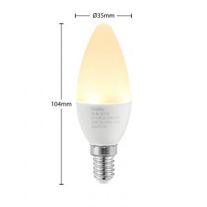 Lindby, ampoule bougie LED, E14, C35, 4,5 W, opale, 3000 K, lot de 2