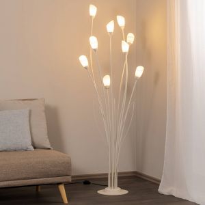 Jupiter Lampe sur pied Gloriosa, cr&egrave;me, verre, &agrave; 9 lampes