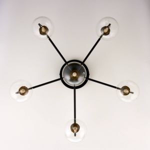 Jupiter Plafonnier Figaro, &agrave; 6 lampes, noir, verre, 34 cm de haut, G9