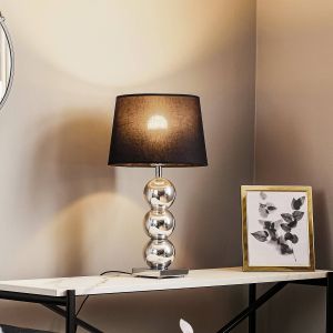 Argon Lampe de table textile Fulda, abat-jour noir, pied chromé