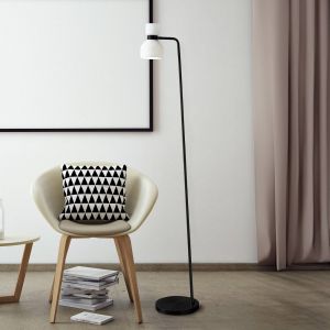 miloox by Sforzin Lampe sur pied Fifty, noir, verre opalin blanc, orientable