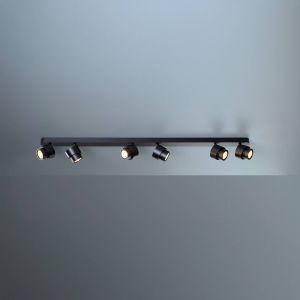 Escale spot LED BRUSH, noir, 110 cm, &agrave; 6 lampes, m&eacute;tal, &agrave; intensit&eacute; variable 2 700 K