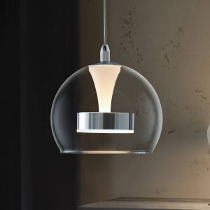 Trio Lighting Suspension LED Flynt, Ø 20 cm, couleur chrome, métal/verre, CCT