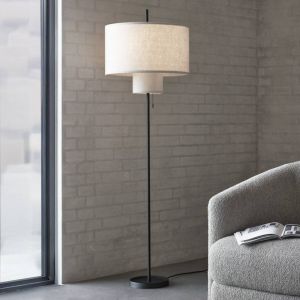 New Works Lampadaire Margin, beige, Ø 46 cm Hauteur 153 cm Tissu