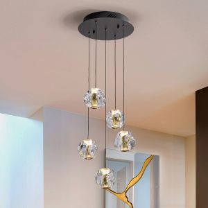 Schuller Valencia Suspension LED Zaira, &Oslash; 33 cm, noir/dor&eacute;, &agrave; 5 lampes.