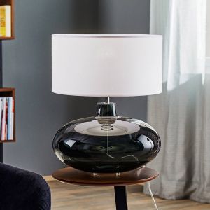 Argon Lampe à poser Skien, abat-jour blanc, pied en verre gris fumé