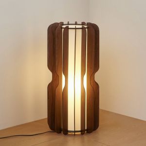 Lucande Lampe sur pied Juneta, 75 cm, marron, bois, textile