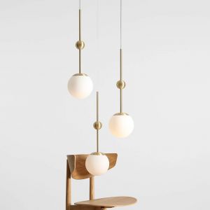 ALDEX Suspension Joel, rondelle laiton/blanc, à 3 lampes