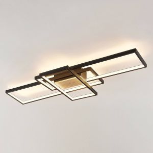 Lindby Plafonnier LED Emiljan, noir, intensité variable, aluminium