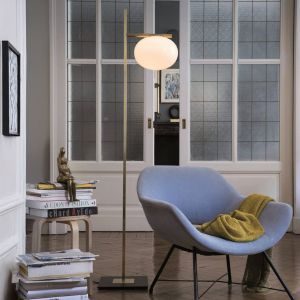 Oluce Lampe sur pied Alba, bronze, blanc, à 1 lampe, verre, métal