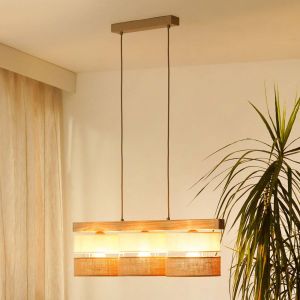 Duolla Suspension Treeon, à 3 lampes, bois, jute, couleur naturelle/écru