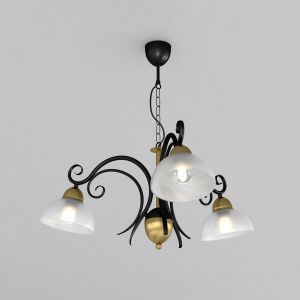 Luminex Lustre Flora, 3 abat-jour en verre, noir/laiton