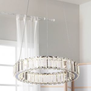 Searchlight Suspension LED Filumena, gris/transparent, m&eacute;tal/verre, &Oslash; 35 cm