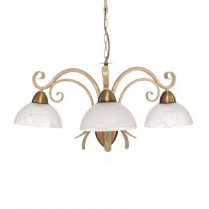 Luminex Lustre Flora, trois abat-jour en verre, blanc/laiton