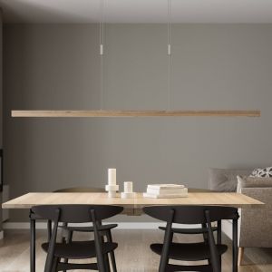 Suspension LED Nora de Quitani, chêne naturel, longueur 158 cm