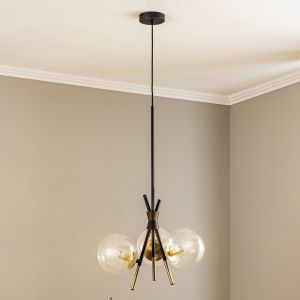 Lucande Sotiana Suspension, 3 lampes, ronde, laiton