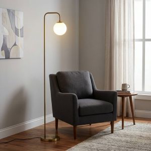 Opviq Lampe sur pied Viran, dor&eacute; antique, verre, hauteur 146 cm, E14