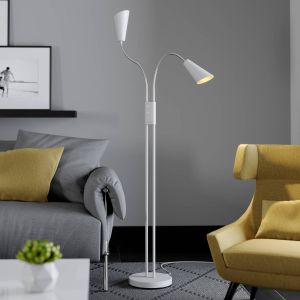 Lampadaire Lucande Medira, blanc, &agrave; 2 lampes, r&eacute;glable, GU10