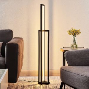 Lucande lampe sur pied LED Hylda, 123 cm, noir, aluminium