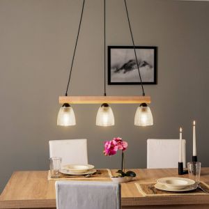 Envostar Tisan Suspension bois/verre &agrave; 3 lampes