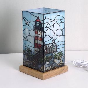 Wagner Life Lampe à poser LED Art Light Phare, socle en bois, acrylique, multicolore