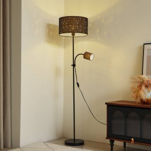 Lindby lampe sur pied Melanie, noir, tissu, Ø 36 cm, à 2 lampes.